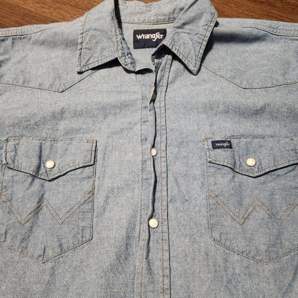 Wrangler Denim Chambray Pearl Snap mens  Button Up Shirt Size XL - Picture 2 of 8
